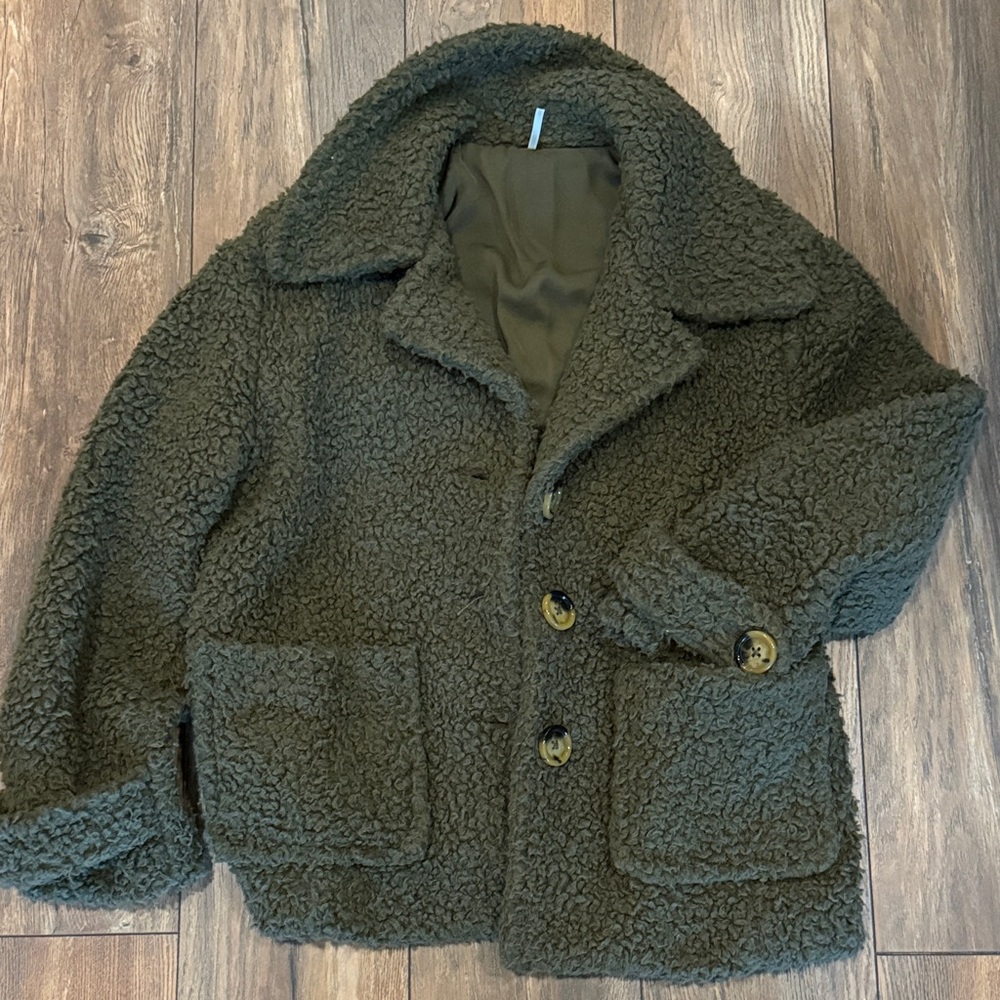 Free People Olive Green Sherpa Jacket